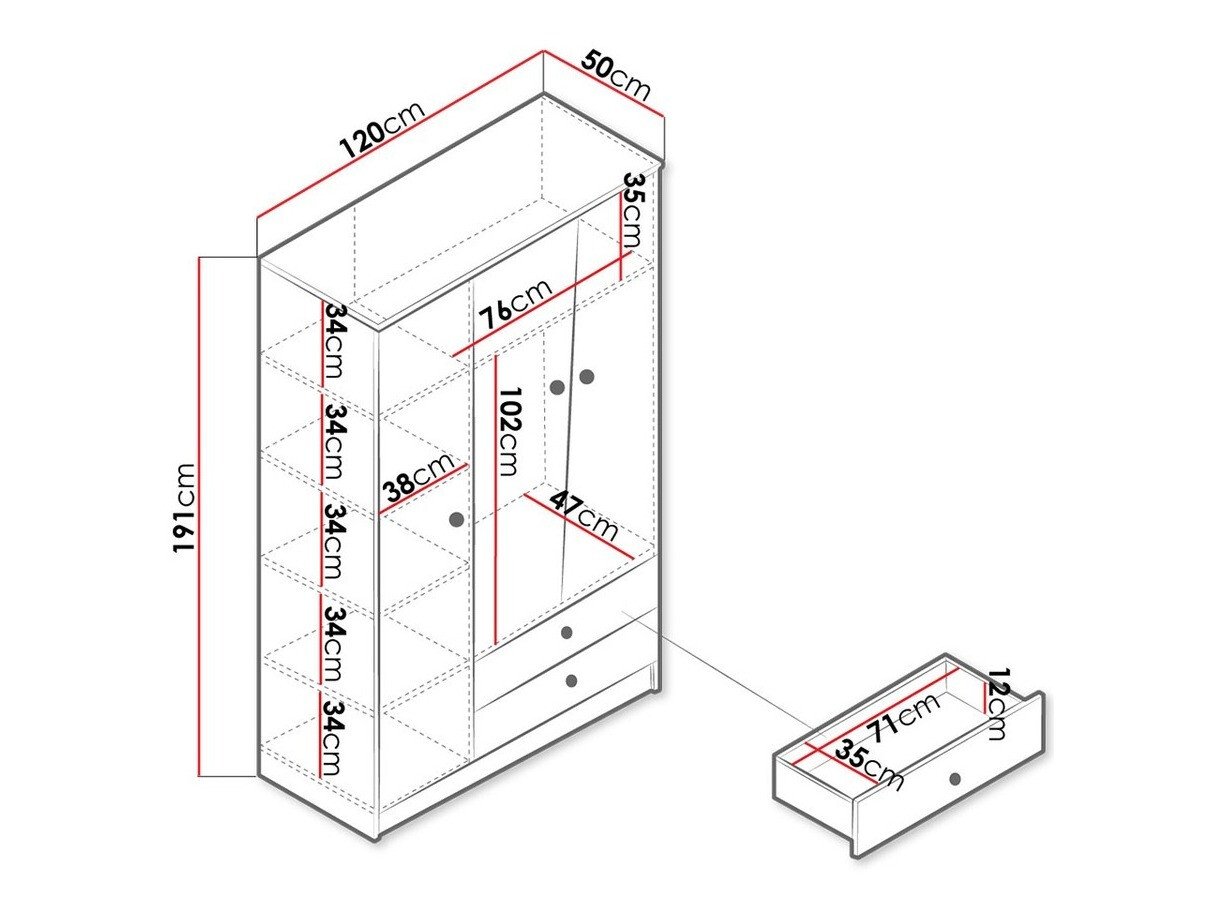 Kledingkast Almira 102 (Artisan eiken + Wit)