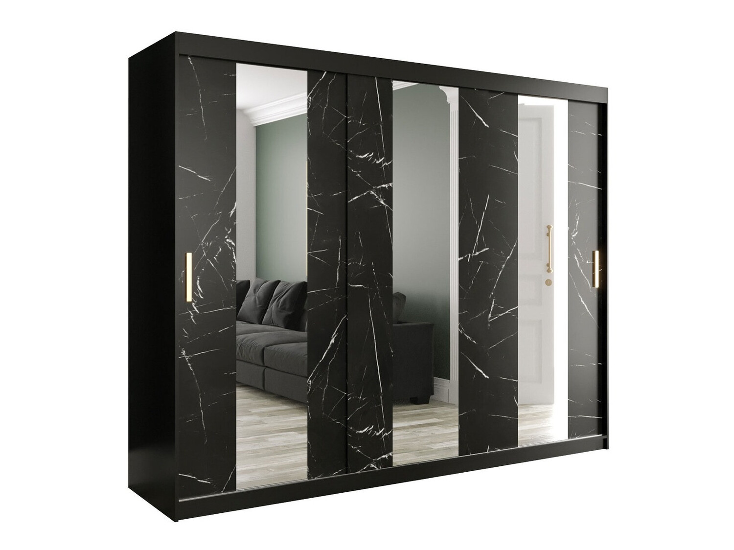 Kledingkast Hartford 245 (Matzwart + Zwart marmer)