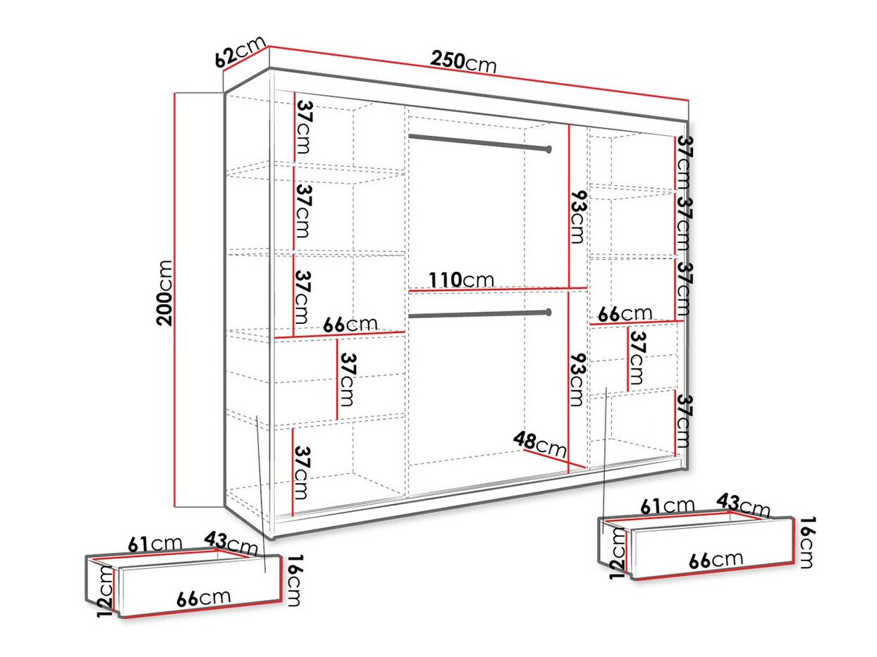 Kledingkast Hartford 245 (Matzwart + Zwart marmer)
