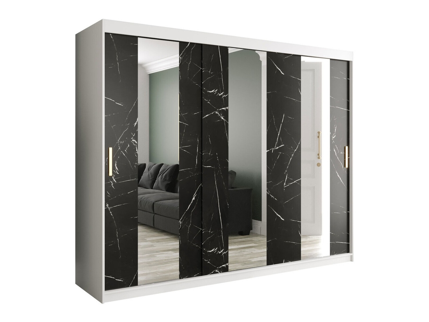 Kledingkast Hartford 245 (Mat wit + Zwart marmer)