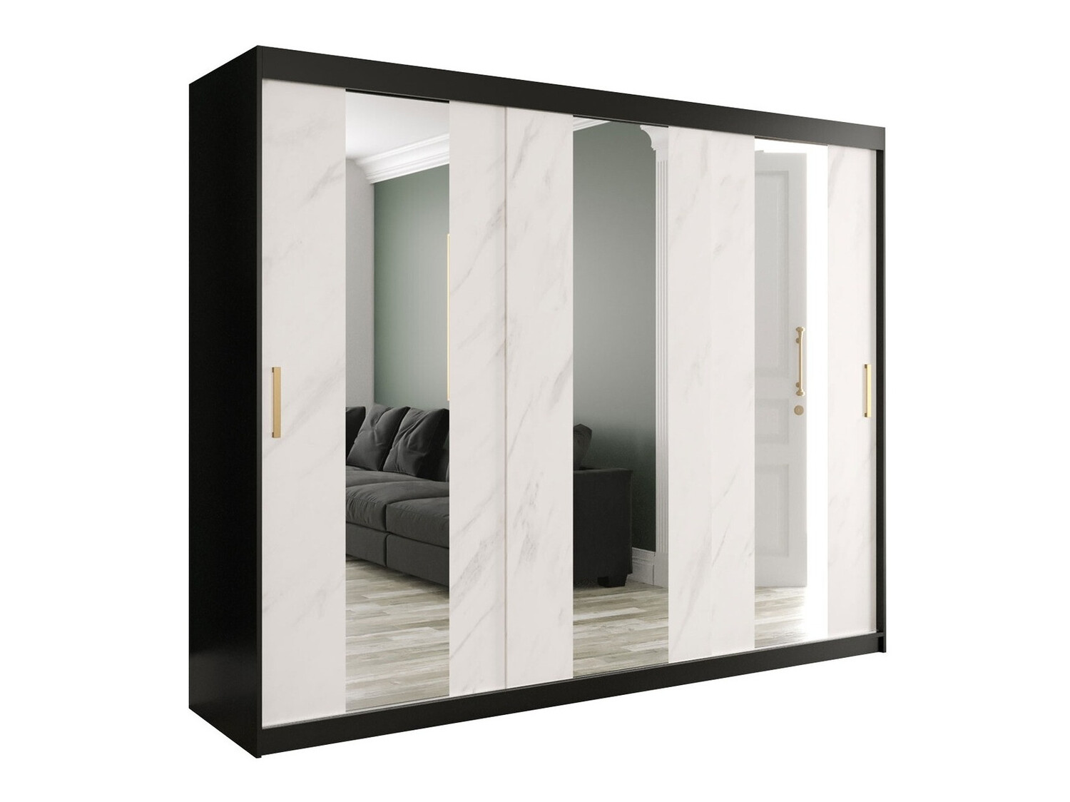 Kledingkast Hartford 245 (Matzwart + Wit marmer)