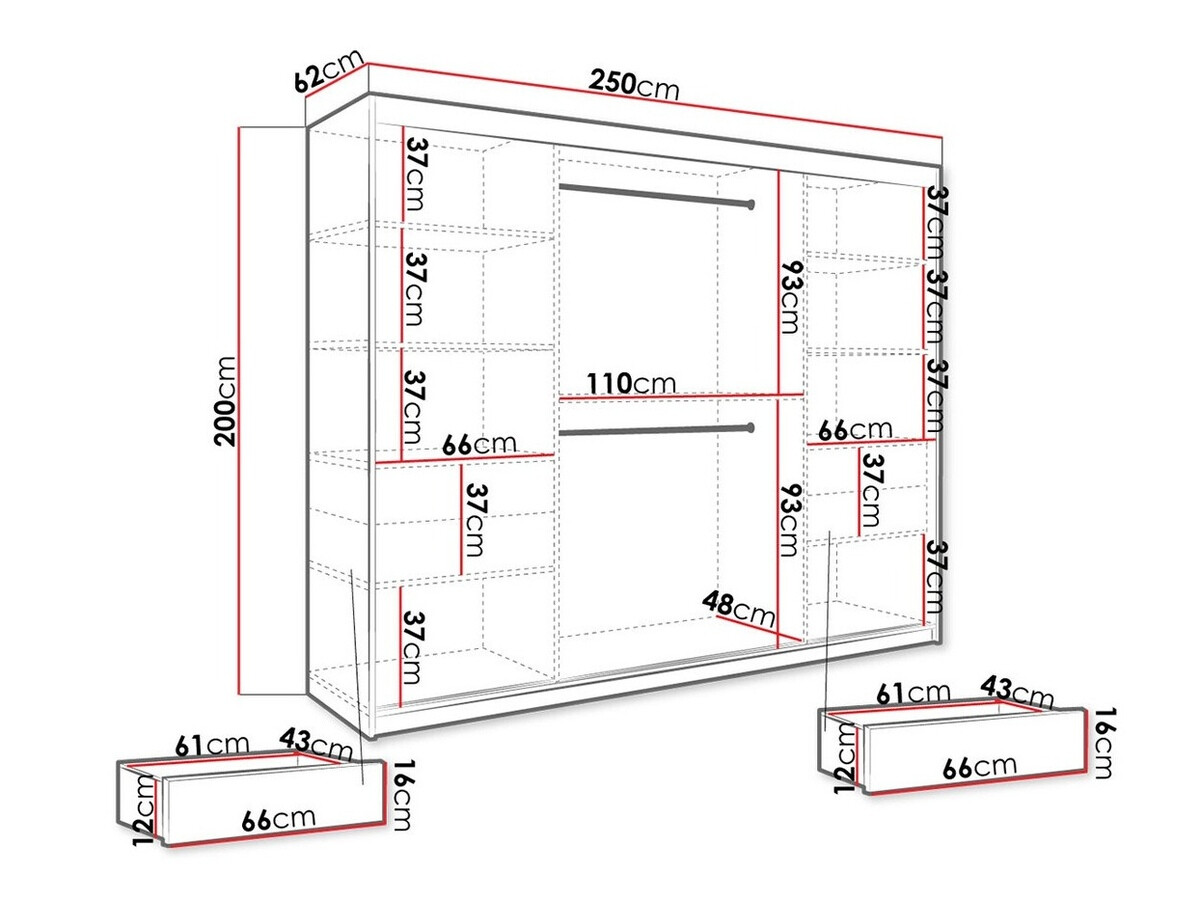 Kledingkast Hartford 245 (Matzwart + Wit marmer)