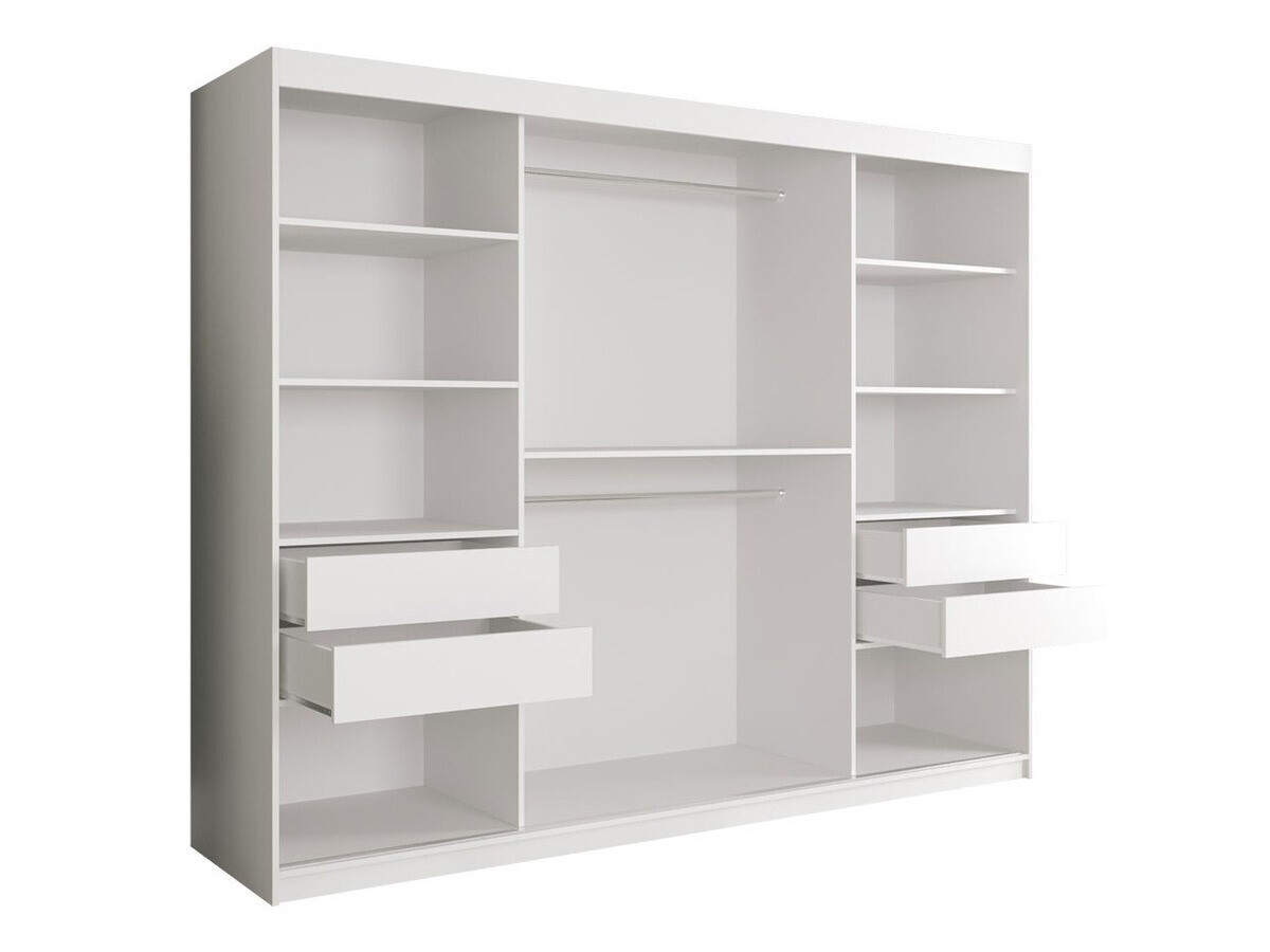 Kledingkast Hartford 251 (Mat wit + Wit marmer)