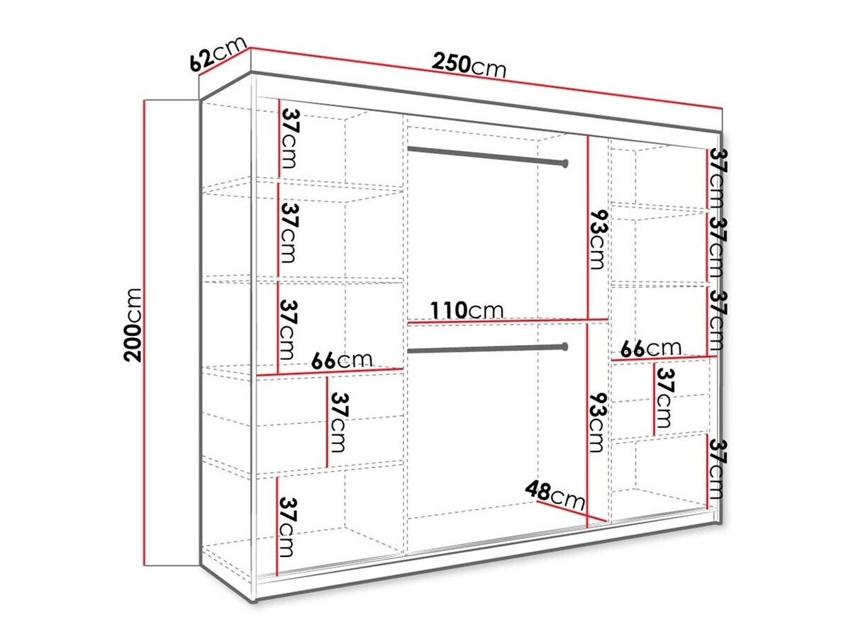 Kledingkast Hartford 251 (Mat wit + Zwart marmer)
