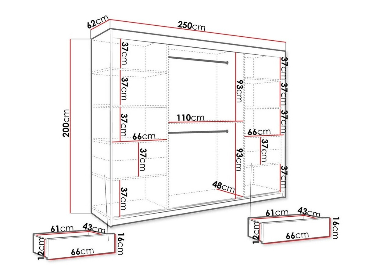 Kledingkast Hartford 251 (Matzwart + Wit marmer)