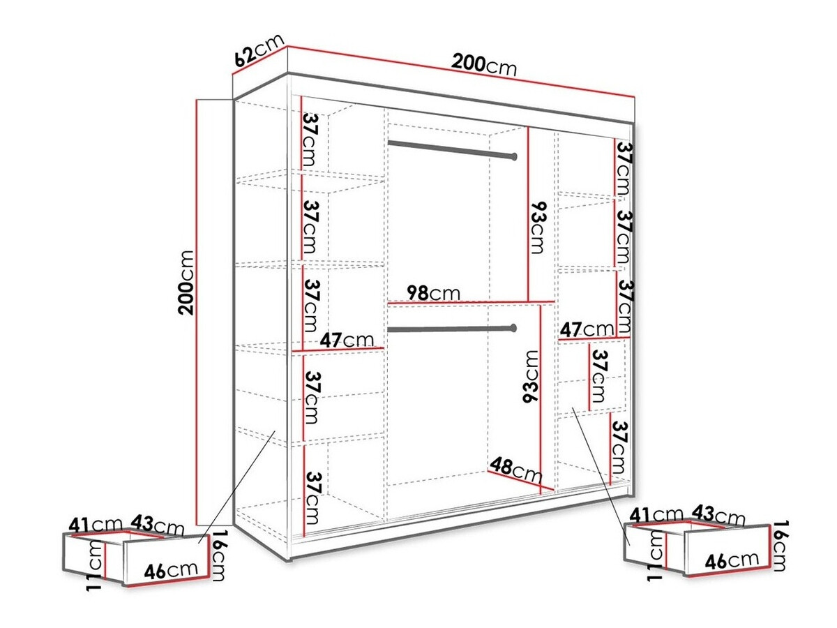 Kledingkast Hartford 256 (Mat wit + Zwart marmer)
