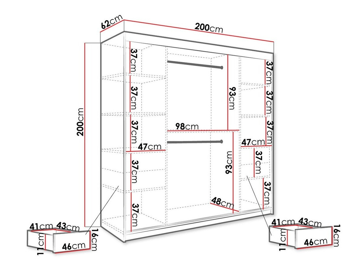 Kledingkast Hartford 256 (Matzwart + Zwart marmer)