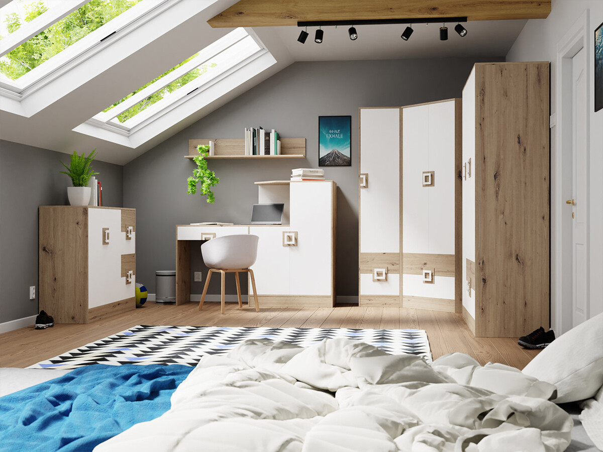 Hoekkledingkast Tolfere 102 (Licht eiken + Wit)