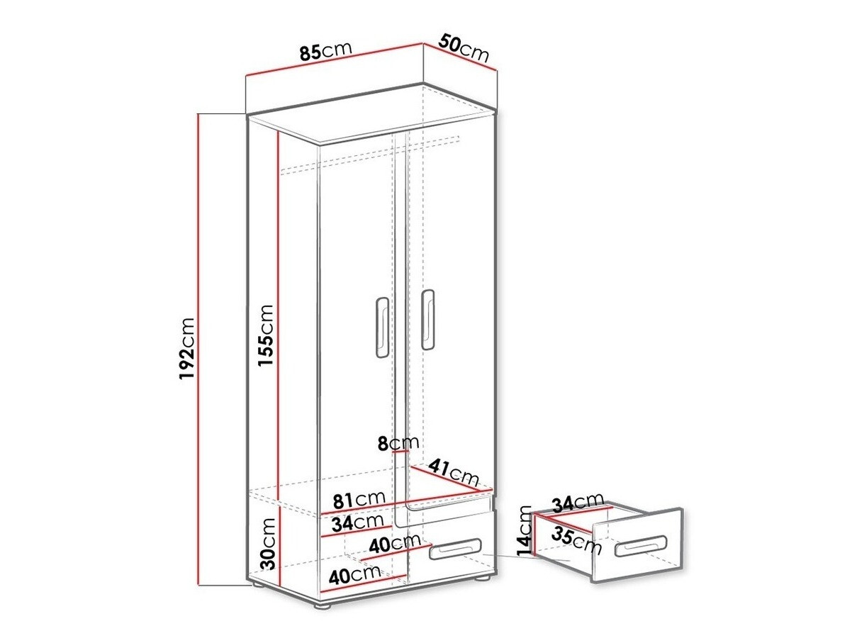 Kledingkast Aviseve 106 (Antraciet + Wit)