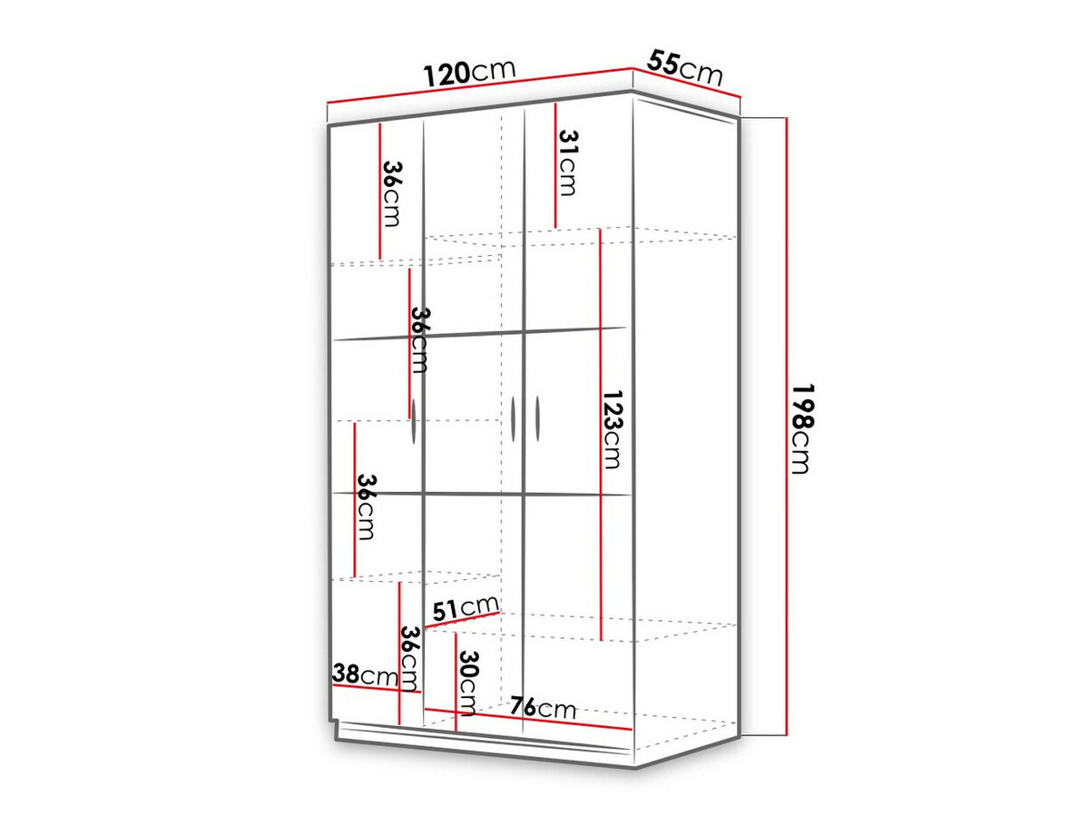 Kledingkast Campus I (Wit + Glanzend wit + Grijs met glans)