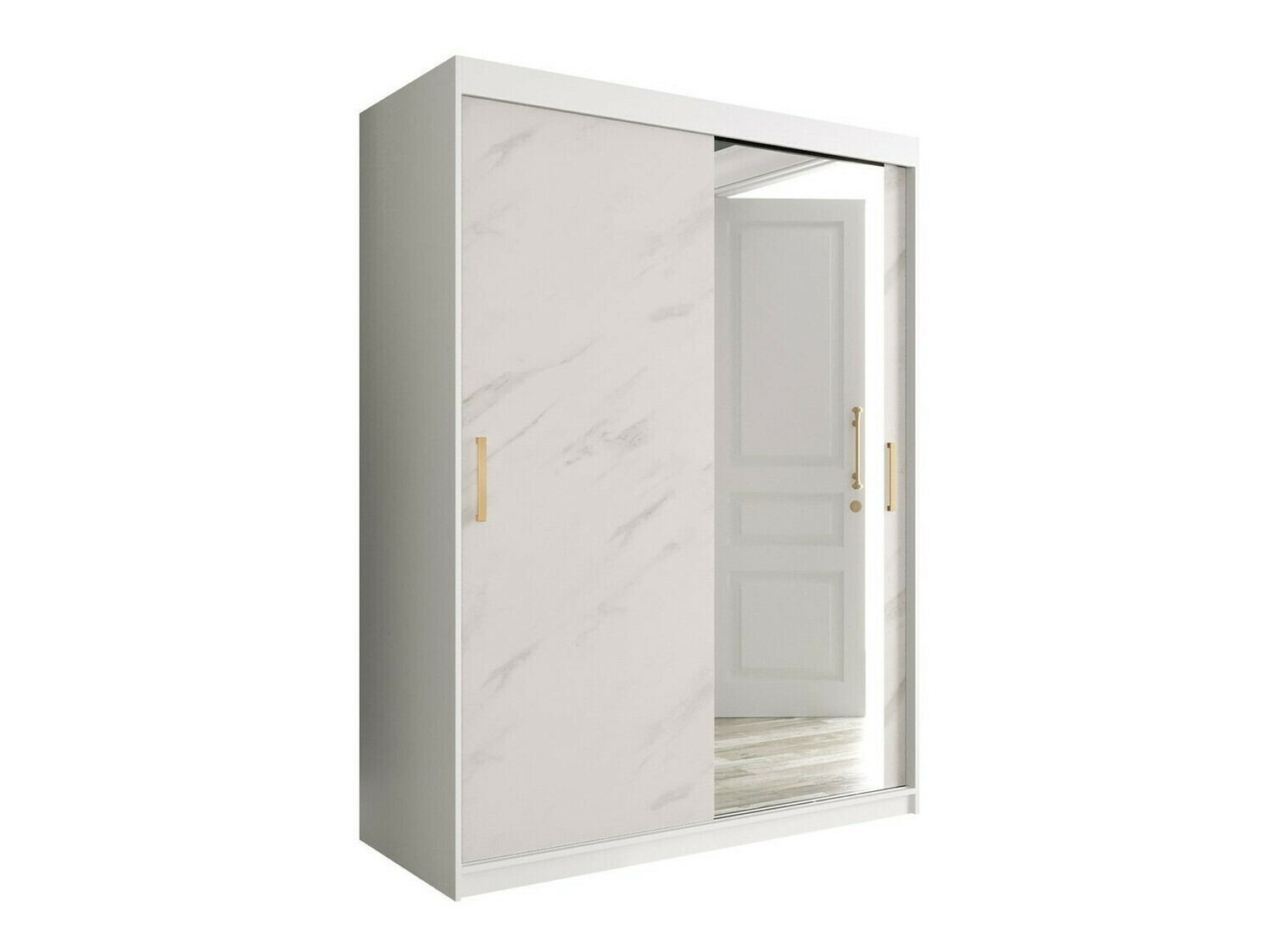 Kledingkast Hartford 260 (Mat wit + Wit marmer)