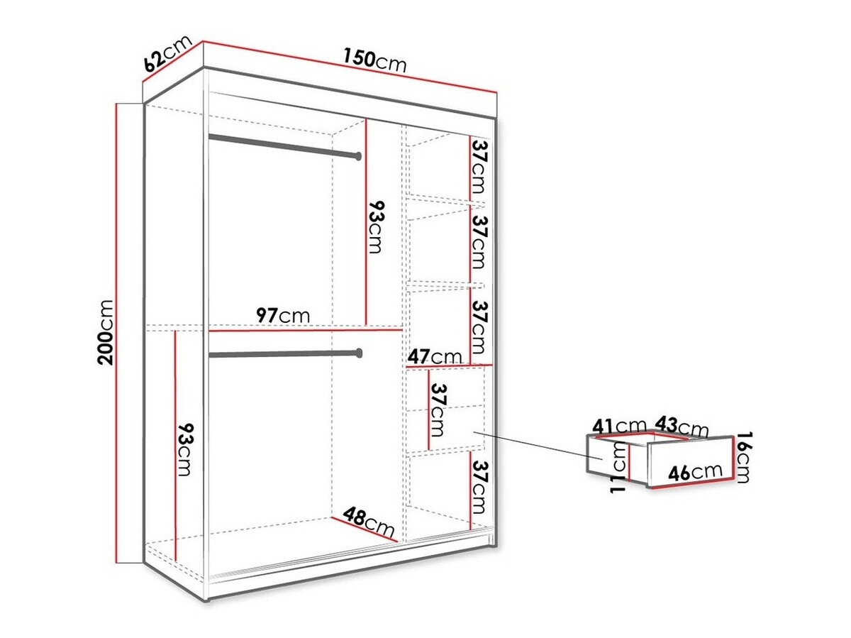 Kledingkast Hartford 260 (Mat wit + Zwart marmer)