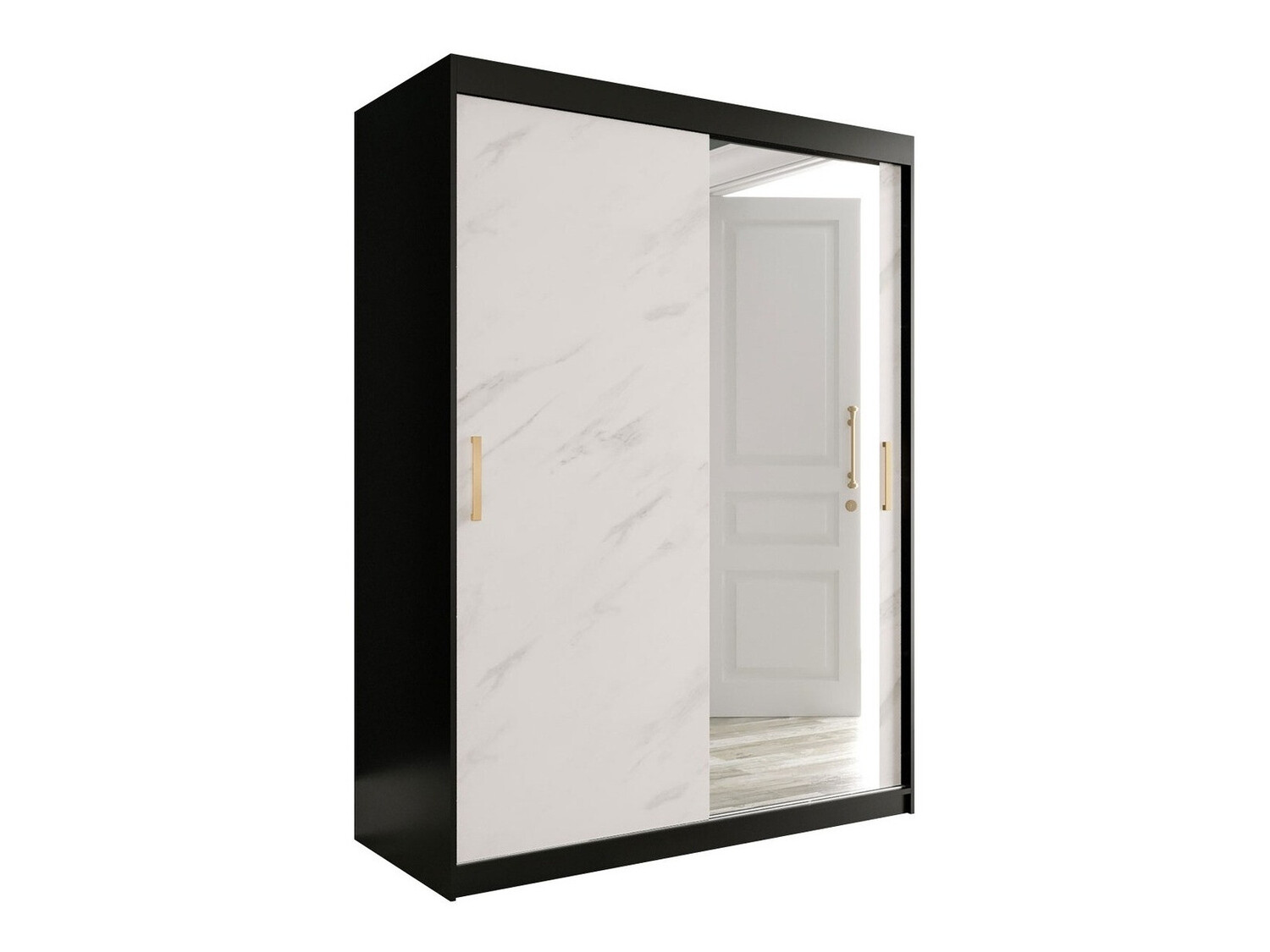 Kledingkast Hartford 260 (Matzwart + Wit marmer)