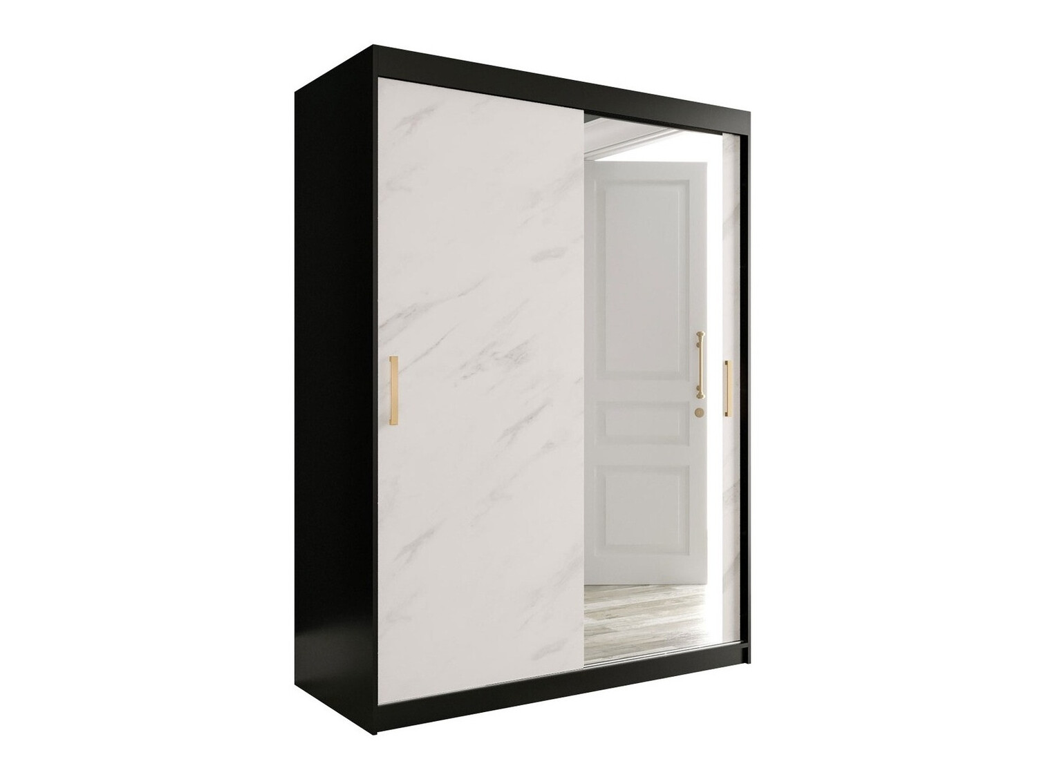 Kledingkast Hartford 260 (Matzwart + Wit marmer)