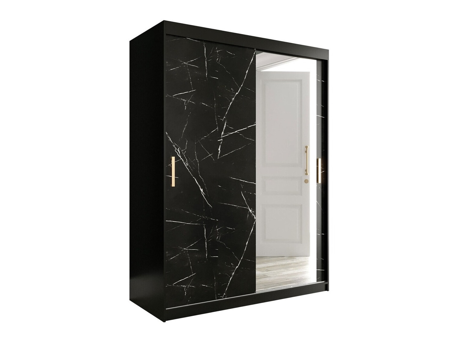 Kledingkast Hartford 260 (Matzwart + Zwart marmer)