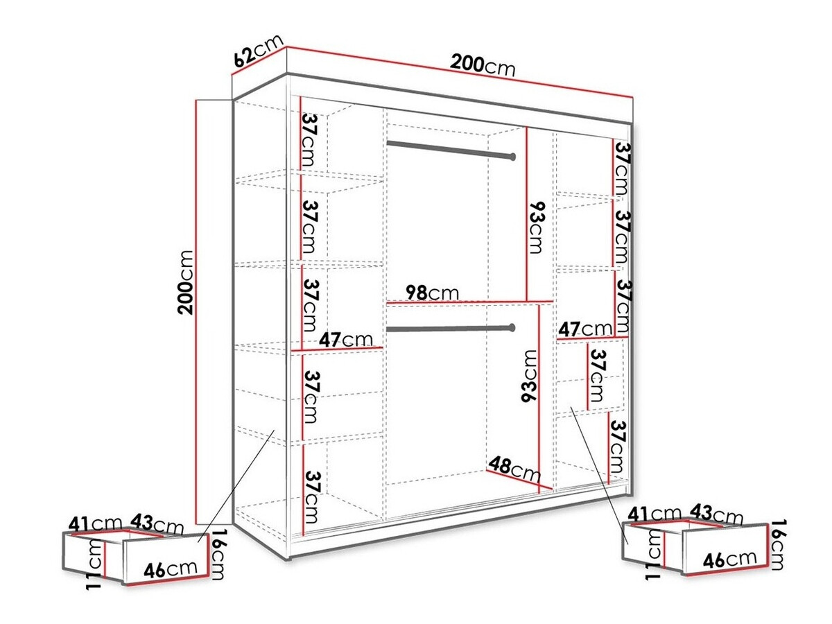 Kledingkast Hartford 262 (Mat wit + Wit marmer)