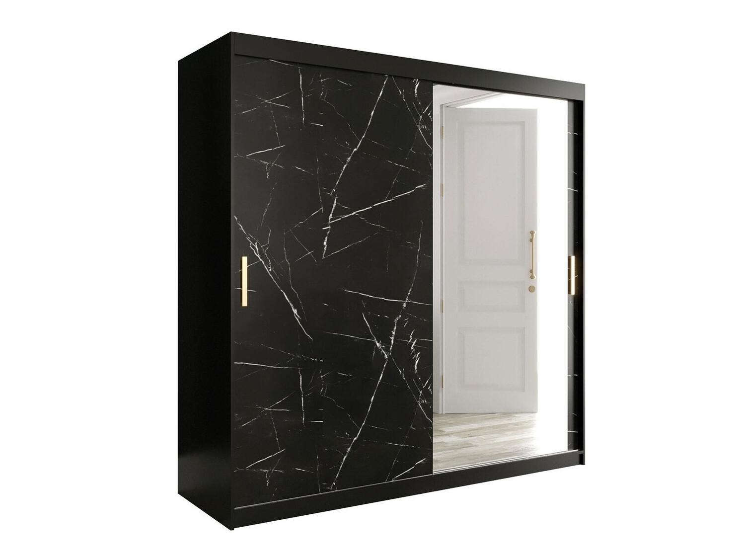 Kledingkast Hartford 262 (Matzwart + Zwart marmer)