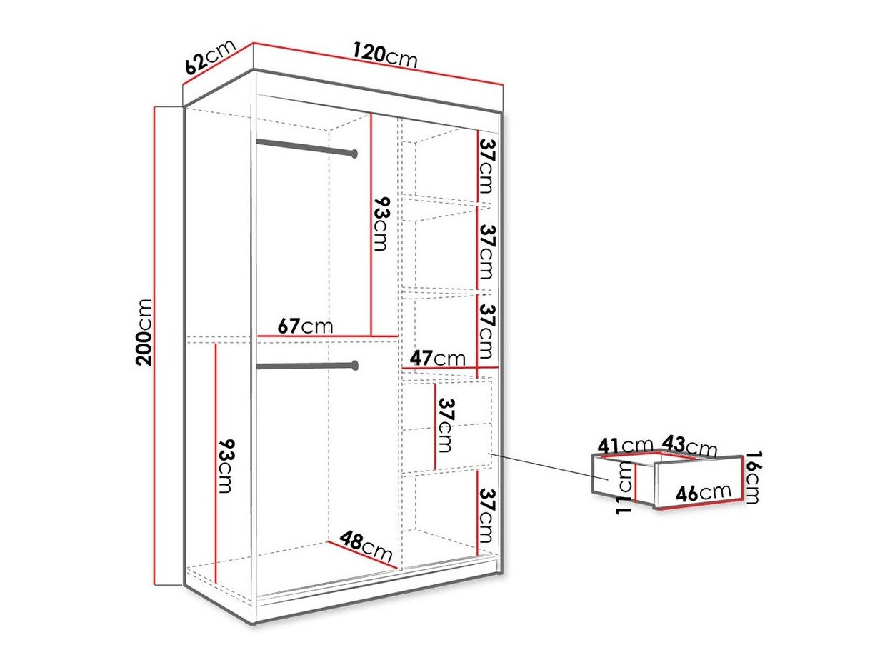 Kledingkast Hartford 247 (Matzwart + Zwart marmer)