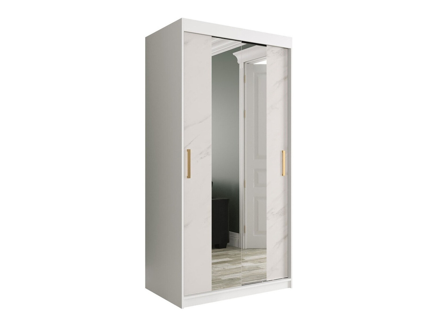 Kledingkast Hartford 252 (Mat wit + Wit marmer)