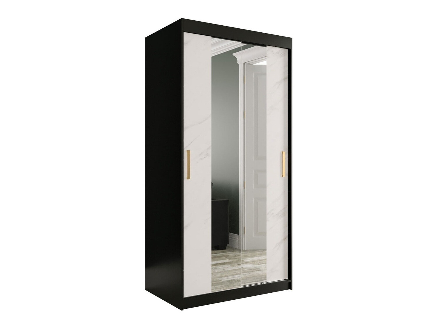 Kledingkast Hartford 252 (Matzwart + Wit marmer)