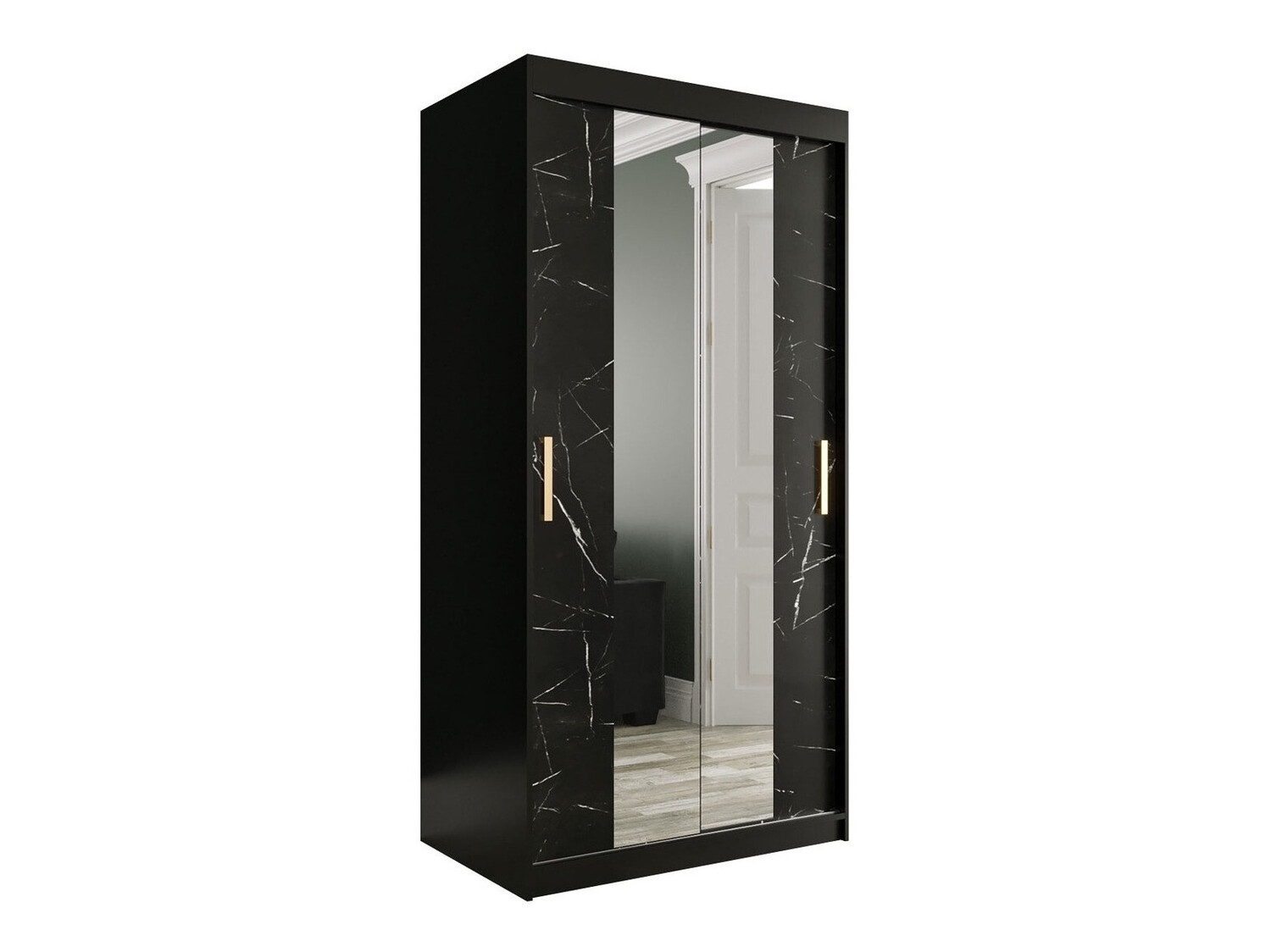 Kledingkast Hartford 252 (Matzwart + Zwart marmer)