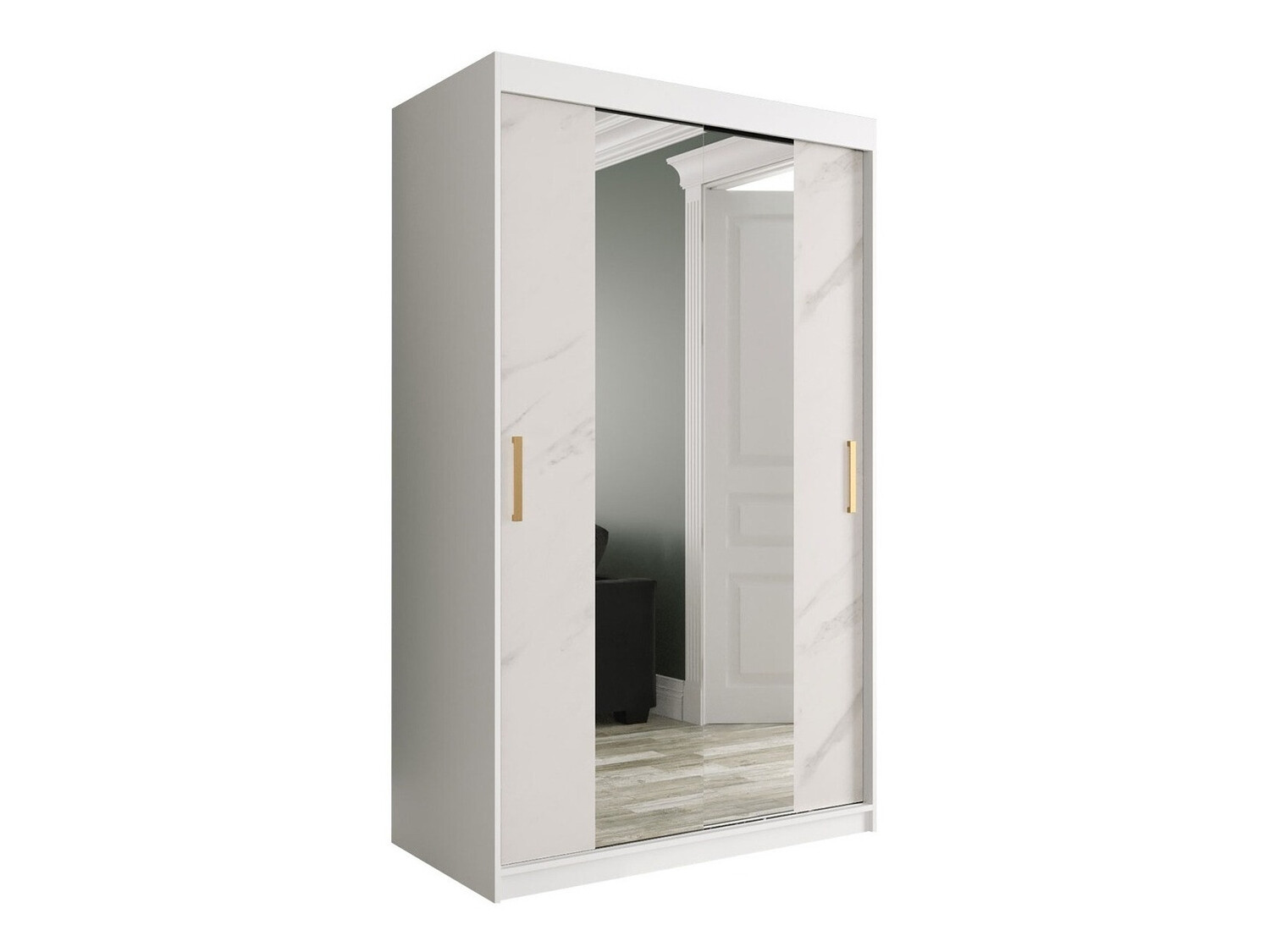 Kledingkast Hartford 253 (Mat wit + Wit marmer)