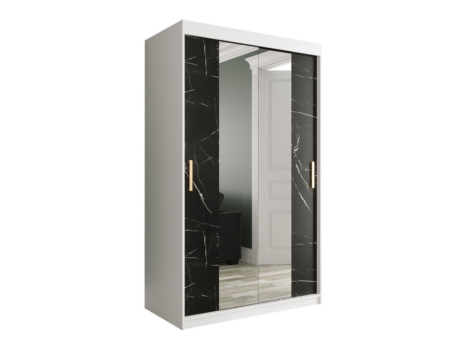 Kledingkast Hartford 253 (Mat wit + Zwart marmer)