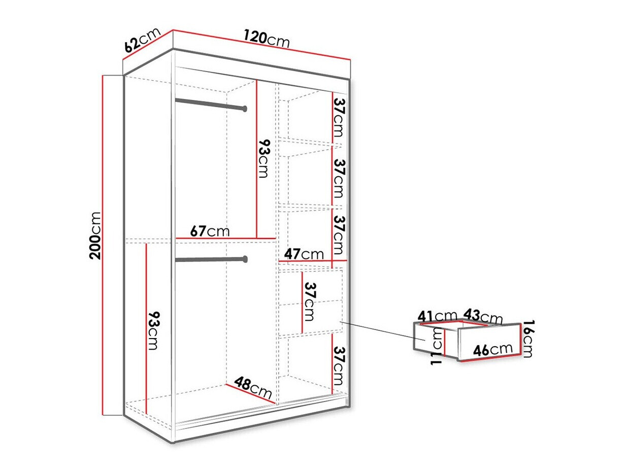 Kledingkast Hartford 253 (Matzwart + Zwart marmer)
