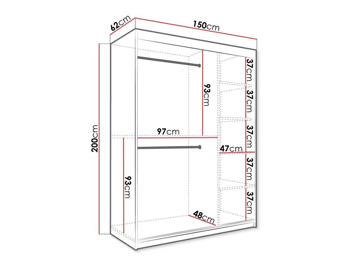 Kledingkast Hartford 254 (Mat wit + Zwart marmer)
