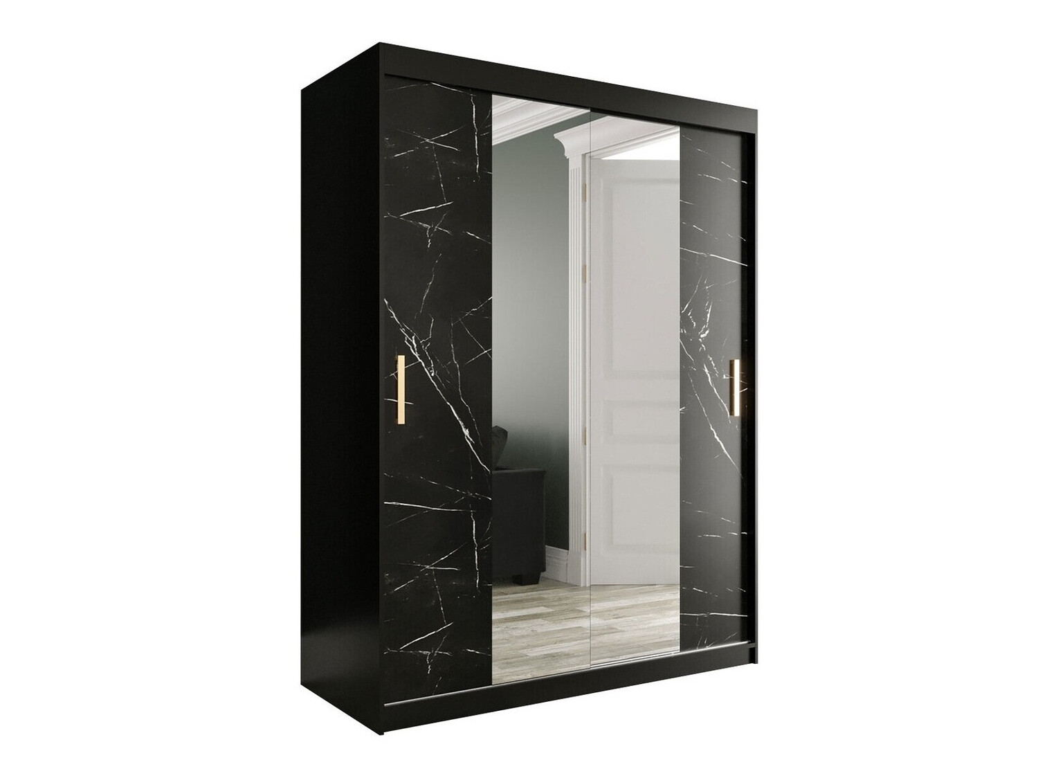 Kledingkast Hartford 254 (Matzwart + Zwart marmer)