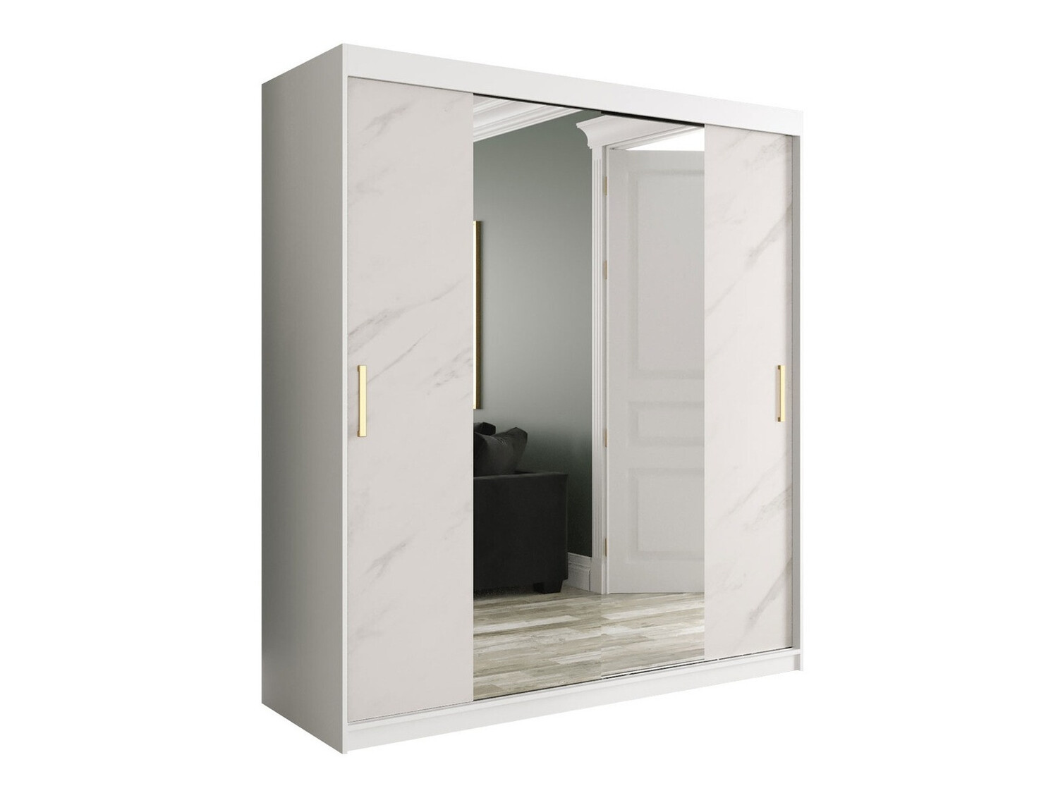 Kledingkast Hartford 255 (Mat wit + Wit marmer)