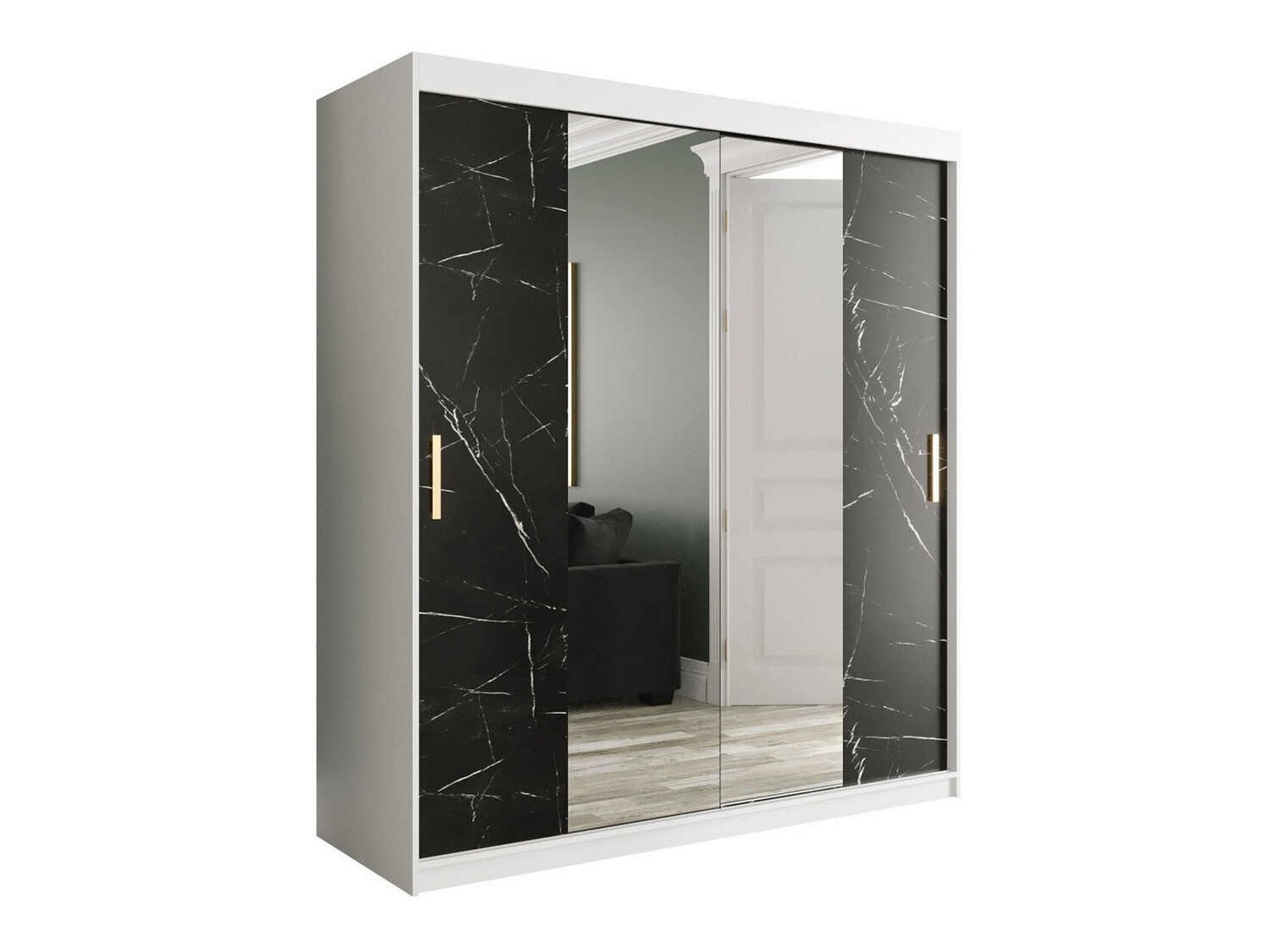 Kledingkast Hartford 255 (Mat wit + Zwart marmer)