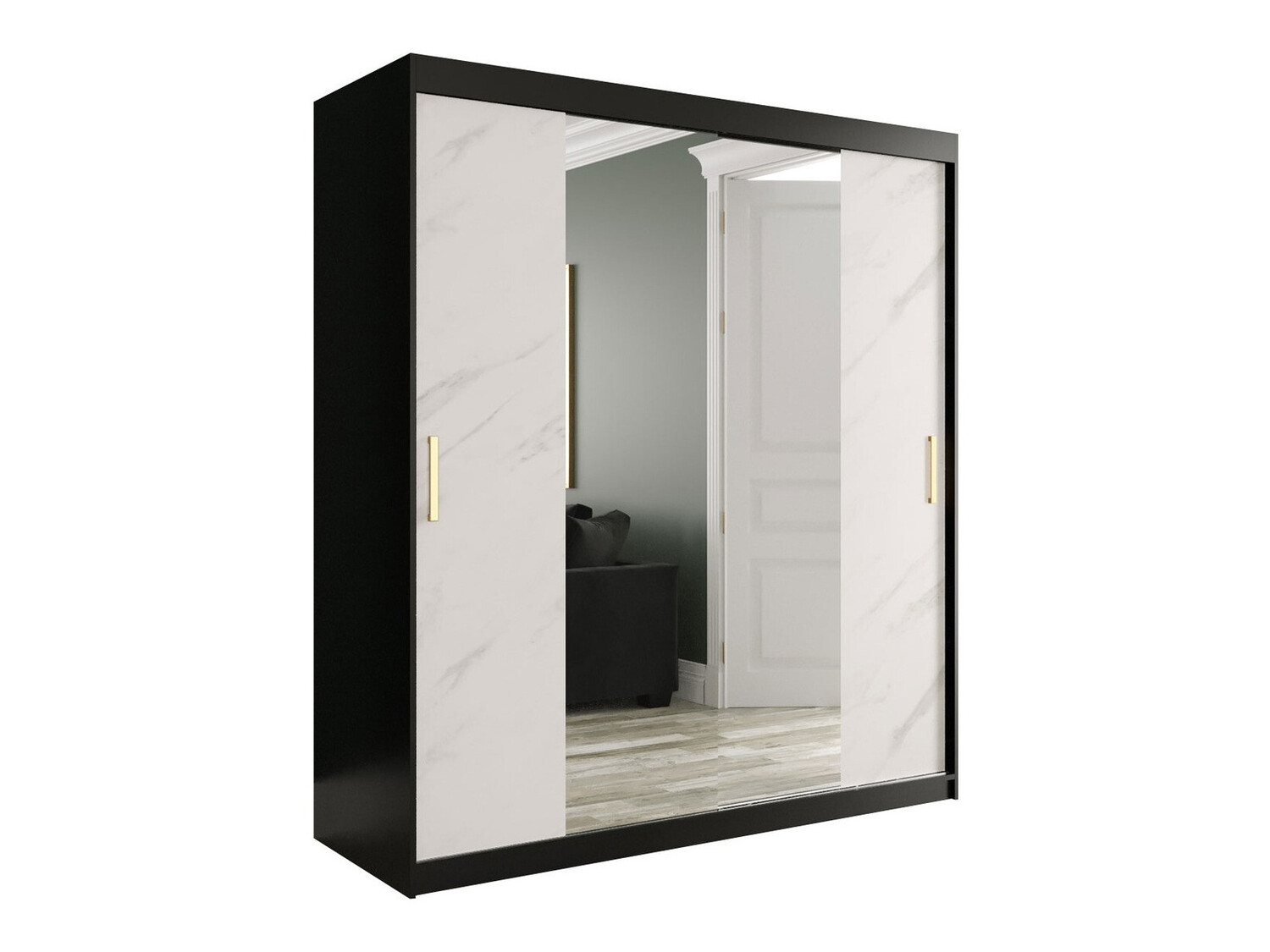 Kledingkast Hartford 255 (Matzwart + Wit marmer)