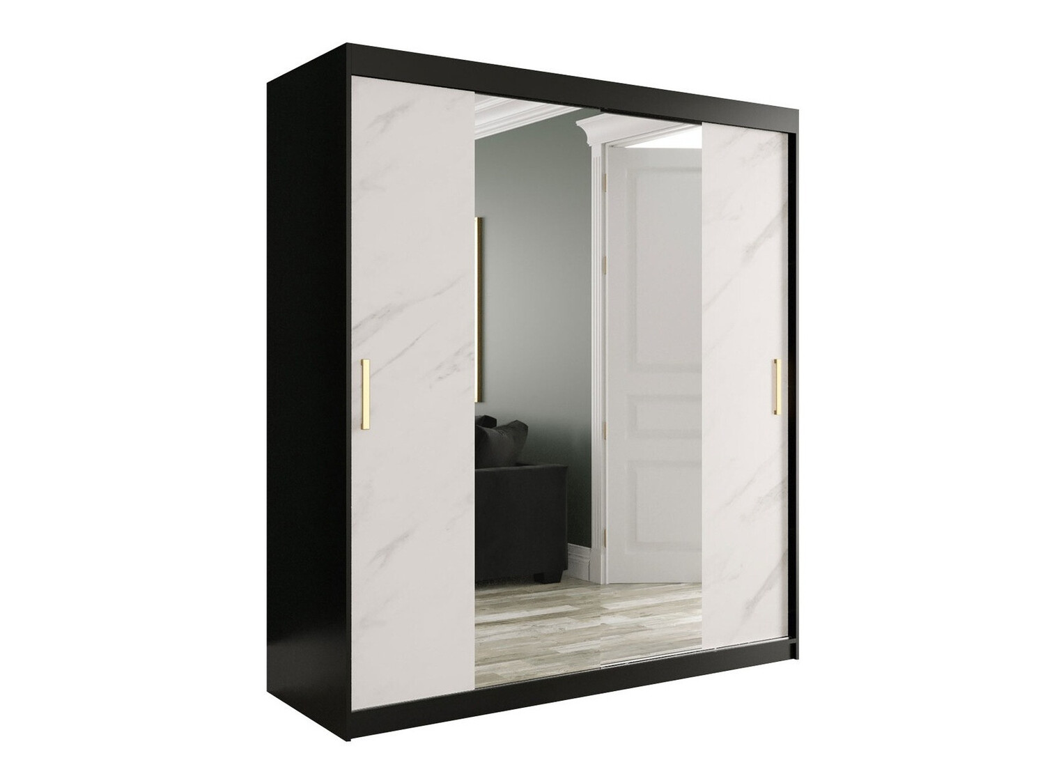 Kledingkast Hartford 255 (Matzwart + Wit marmer)