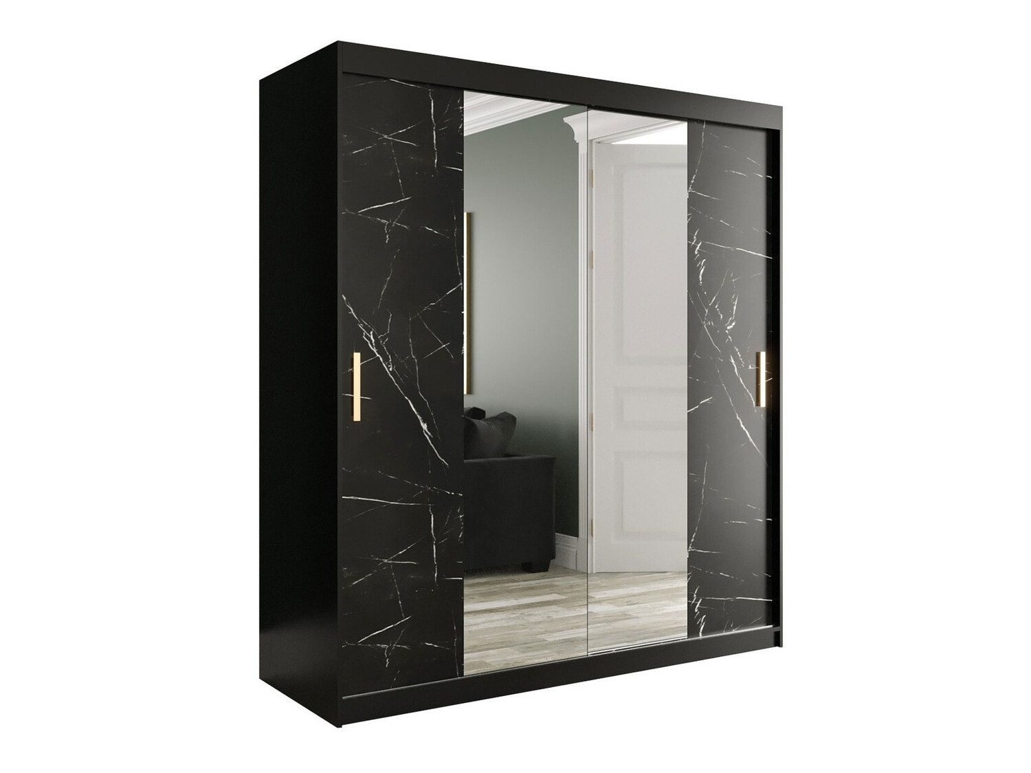Kledingkast Hartford 255 (Matzwart + Zwart marmer)