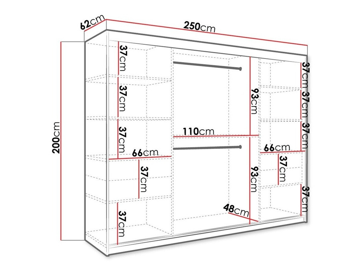 Kledingkast Hartford 257 (Mat wit + Zwart marmer)
