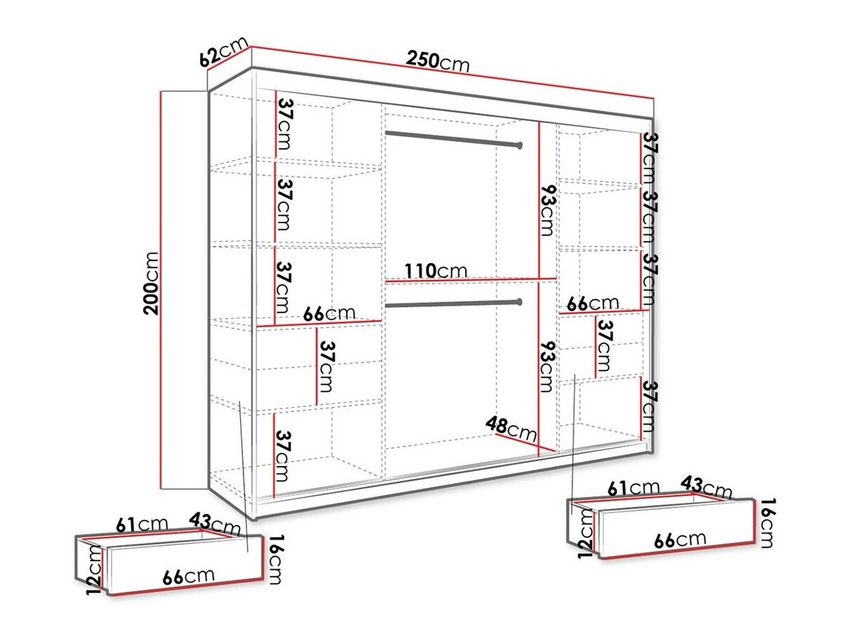 Kledingkast Hartford 257 (Mat wit + Zwart marmer)