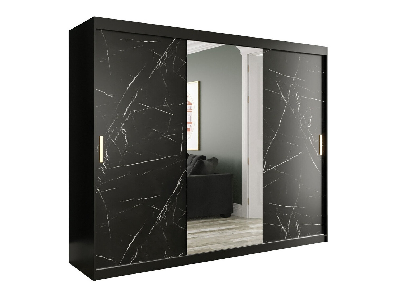 Kledingkast Hartford 257 (Matzwart + Zwart marmer)