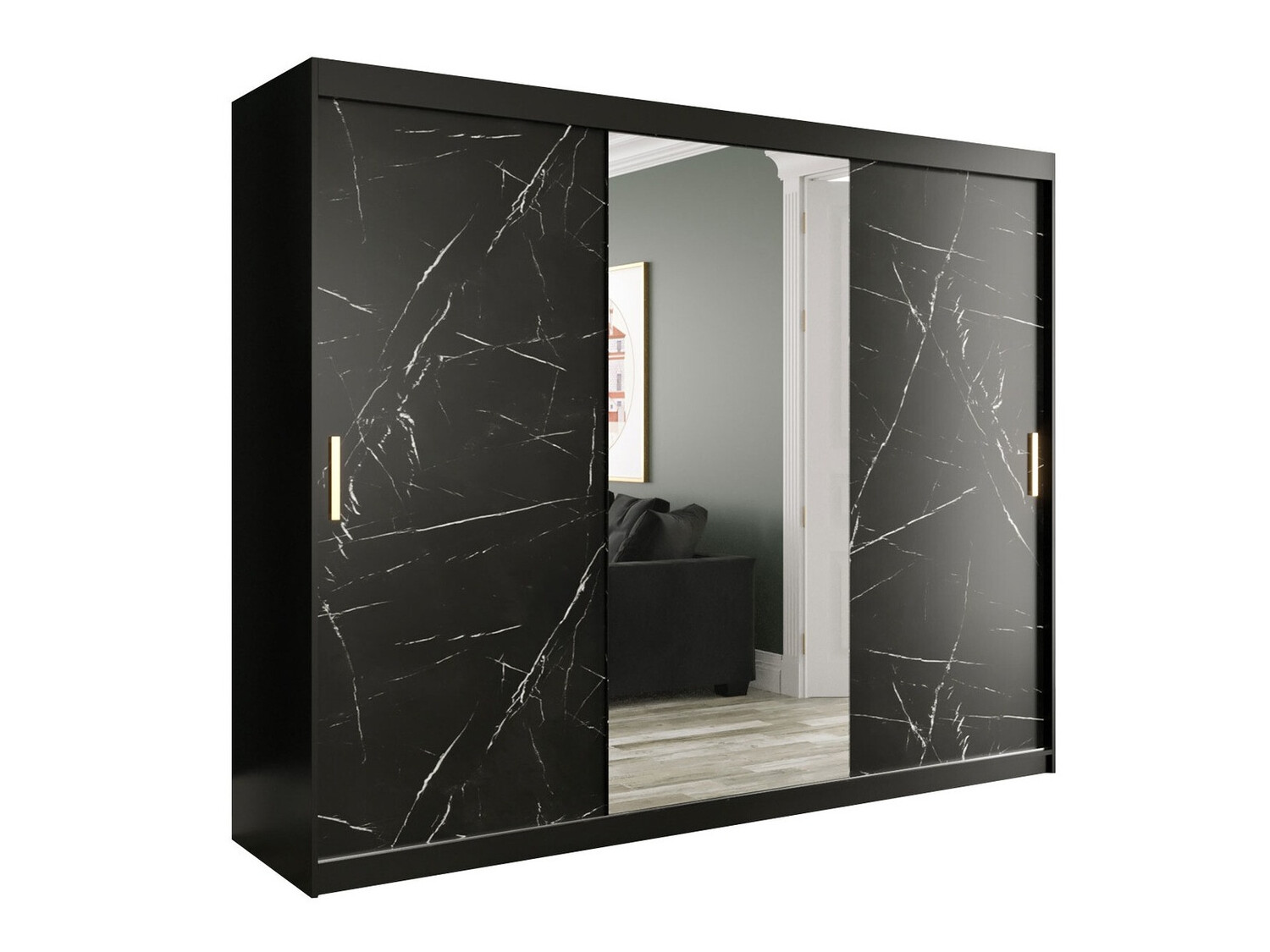 Kledingkast Hartford 257 (Matzwart + Zwart marmer)