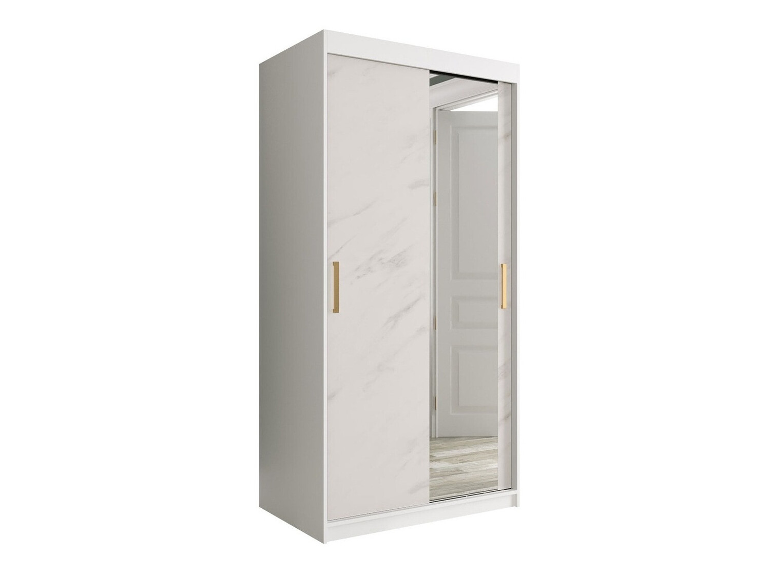 Kledingkast Hartford 258 (Mat wit + Wit marmer)