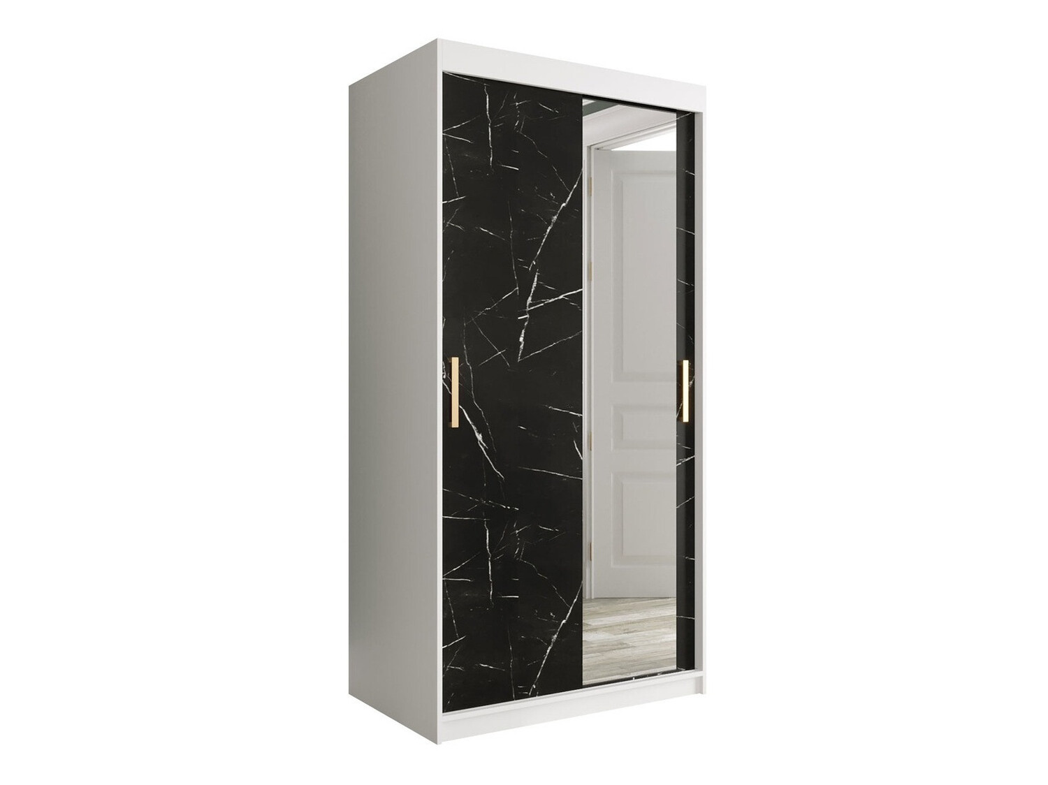 Kledingkast Hartford 258 (Mat wit + Zwart marmer)
