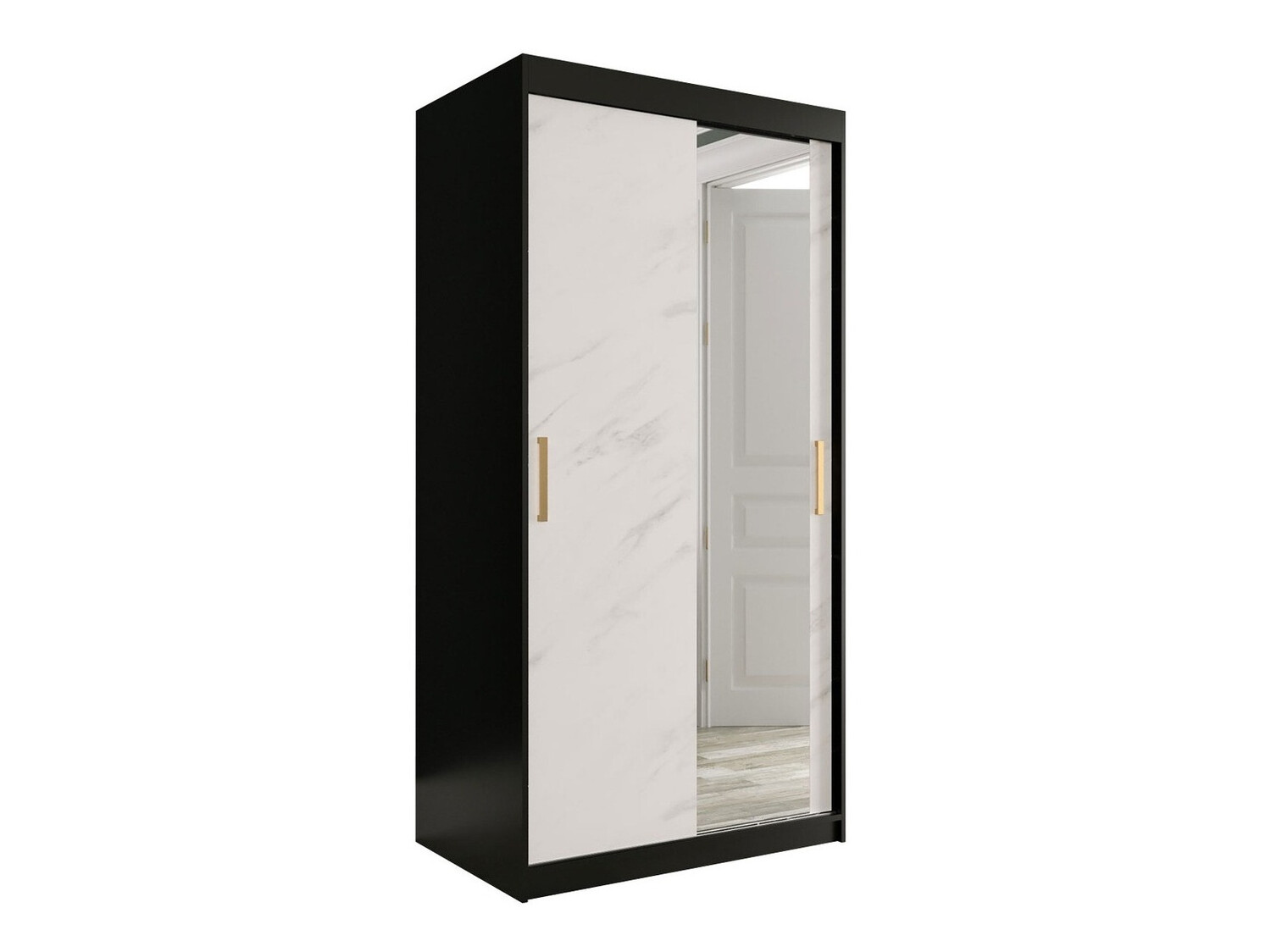 Kledingkast Hartford 258 (Matzwart + Wit marmer)