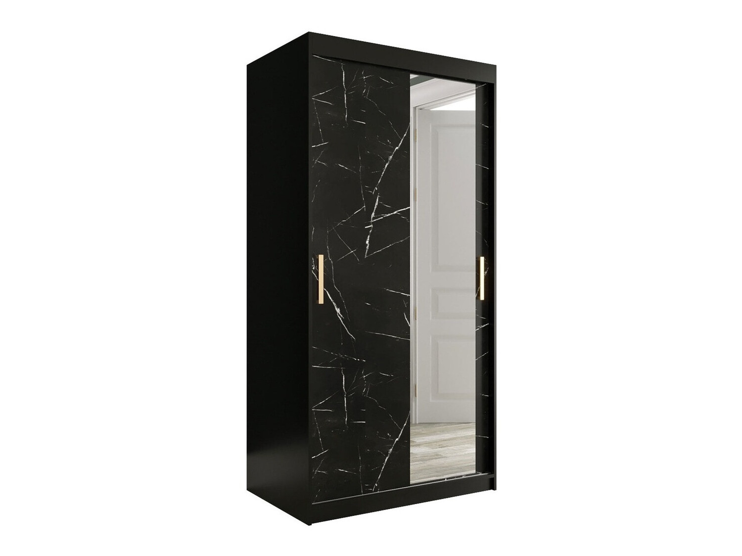 Kledingkast Hartford 258 (Matzwart + Zwart marmer)