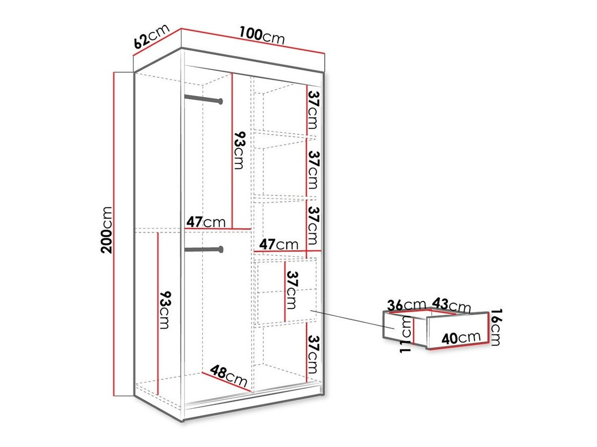 Kledingkast Hartford 258 (Matzwart + Zwart marmer)