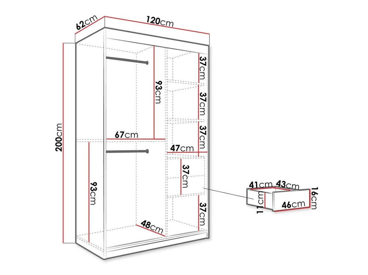 Kledingkast Hartford 259 (Mat wit + Wit marmer)