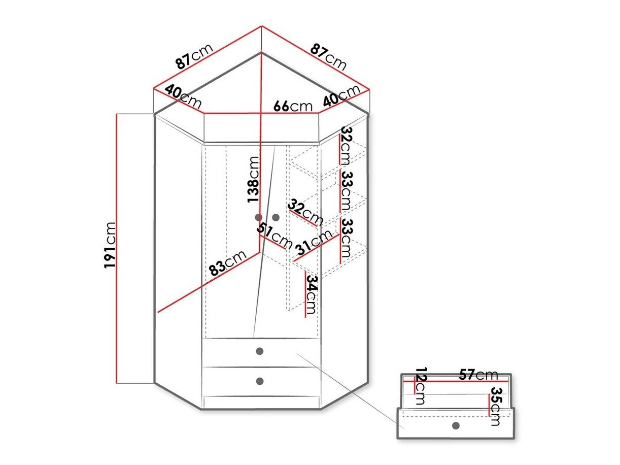 Hoekkledingkast Almira 101 (Artisan eiken + Wit)