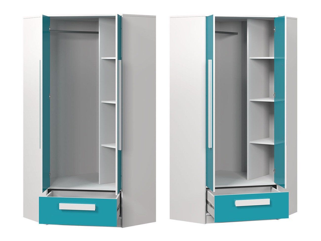 Hoekkledingkast Merevari 103 (Wit + Glanzend wit + Grijs)