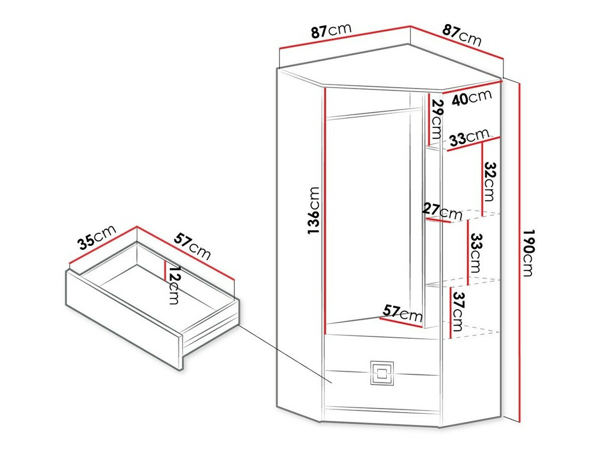 Hoekkledingkast Tolfere 102 (Licht eiken + Wit)