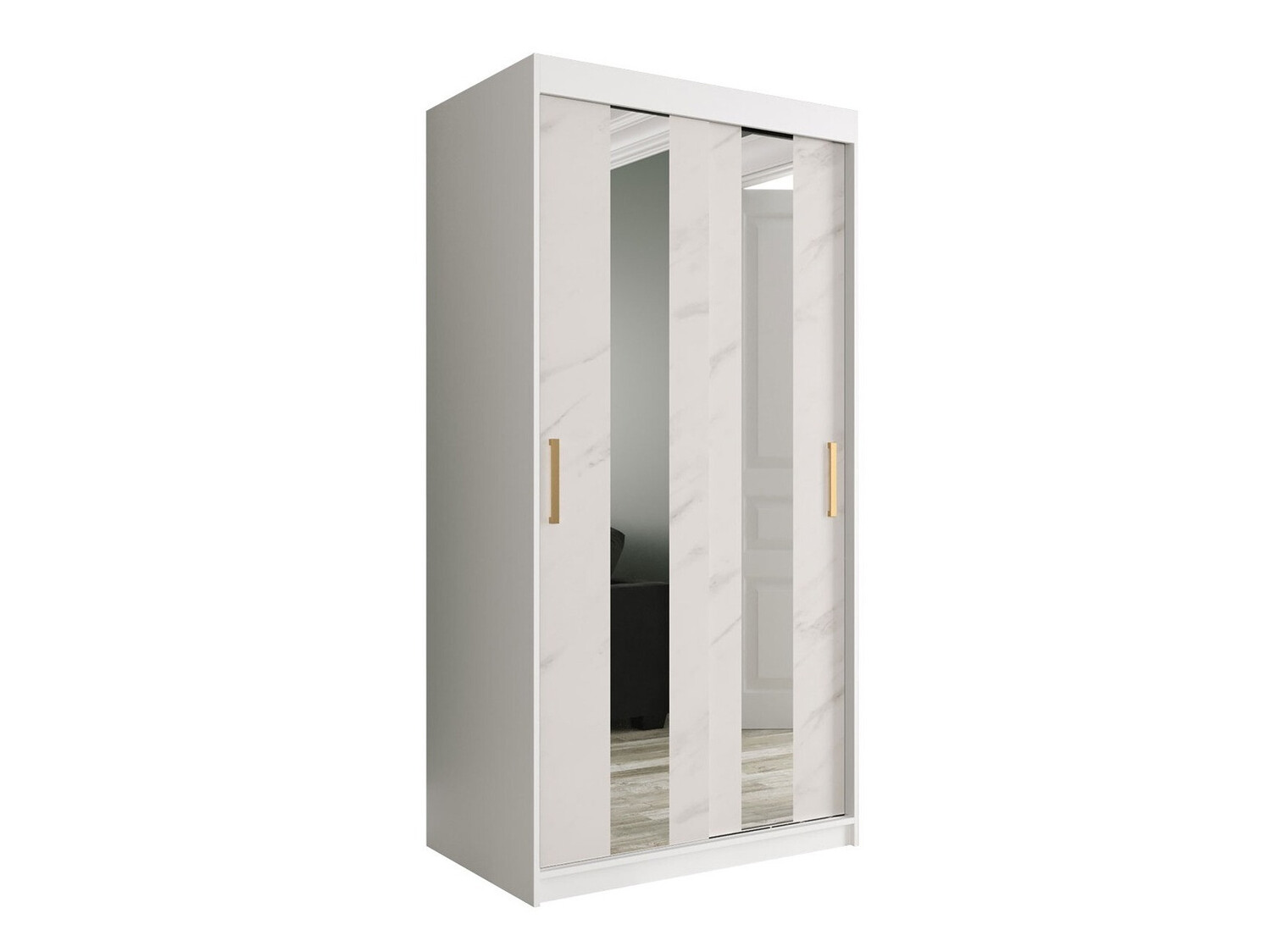 Kledingkast Hartford 240 (Mat wit + Wit marmer)