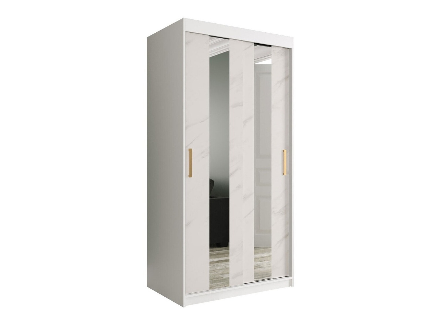 Kledingkast Hartford 240 (Mat wit + Wit marmer)